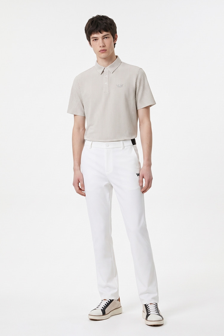 MEN STRIPE PATTERN COLLAR SHORT SLEEVE PKFPM220305 BEIGE 상품 이미지 1