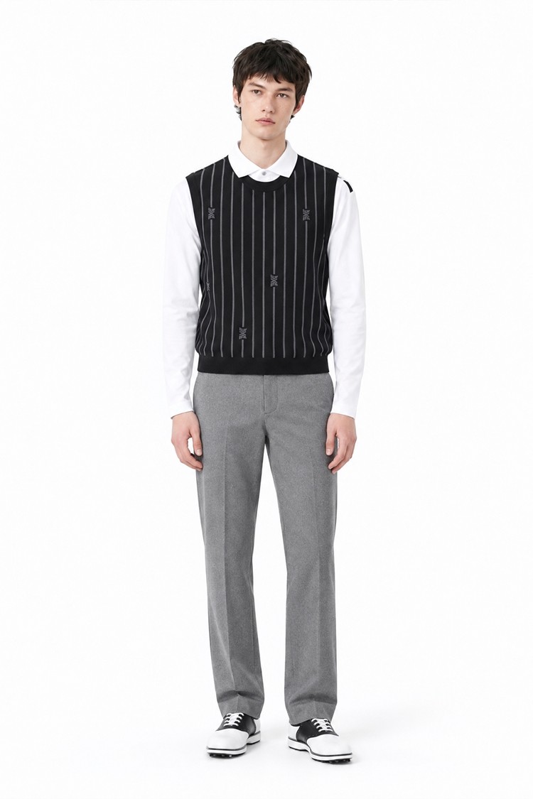 MEN STRIPE PATTERN SWEATER VEST PKFPM420321 BLACK 상품 이미지 1