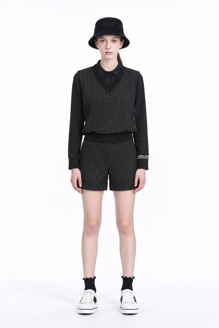 WOMEN STRIPED SHORTS PKFPW520121 BLACK 상품 이미지2
