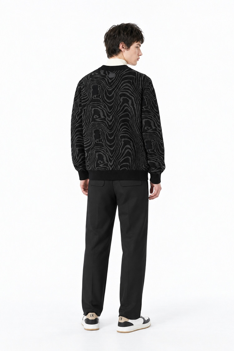 MEN DAMASCUS ROUND NECK SWEATER PKFCM410621 BLACK 상품 이미지 1