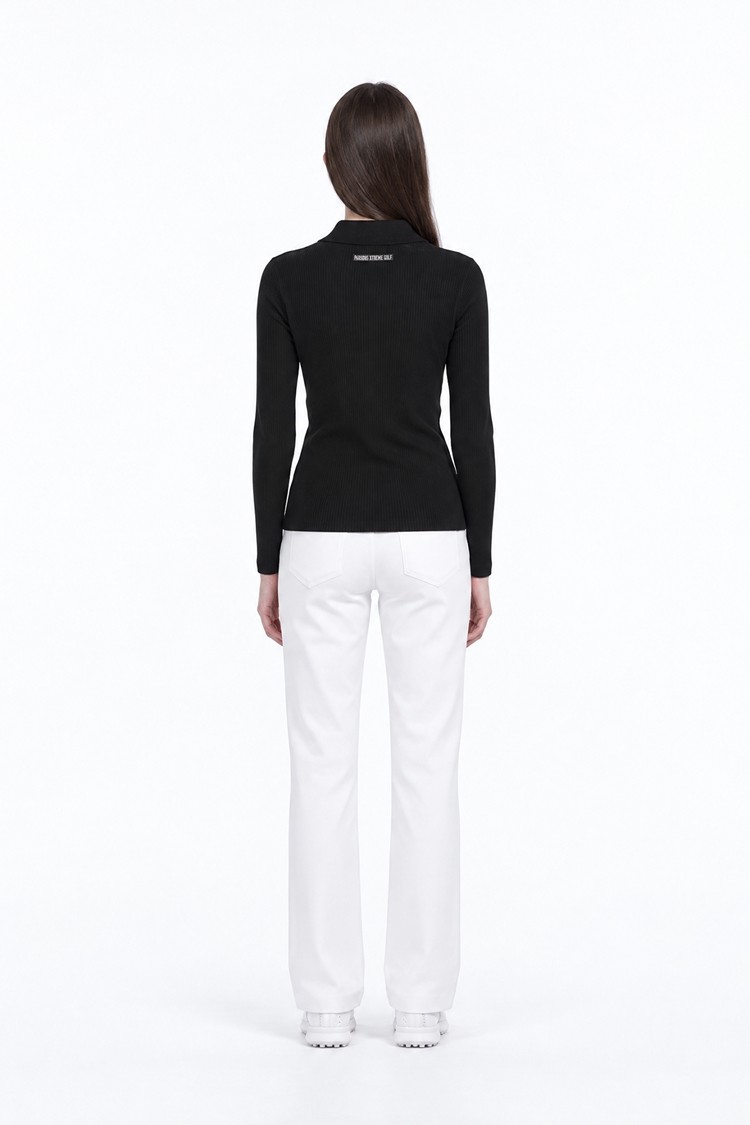 WOMEN RIBBED COLLAR SWEATER PKFPW410521 BLACK 상품 이미지 1