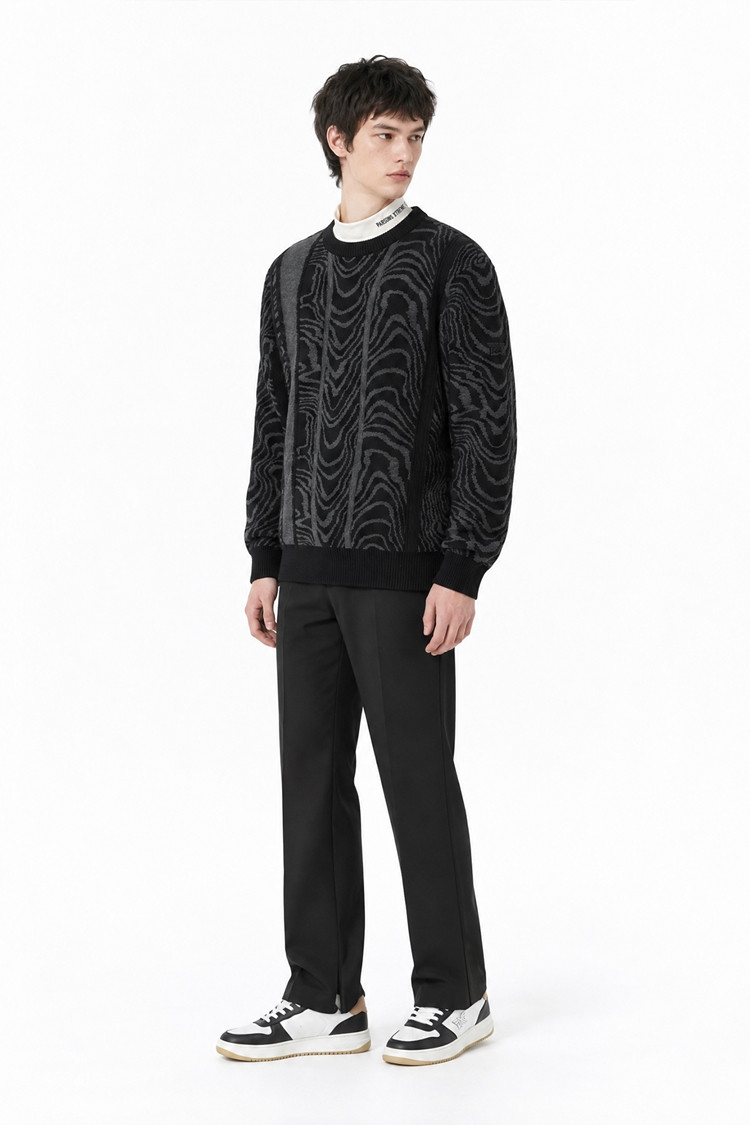 MEN DAMASCUS ROUND NECK SWEATER PKFCM410621 BLACK 상품 이미지 1