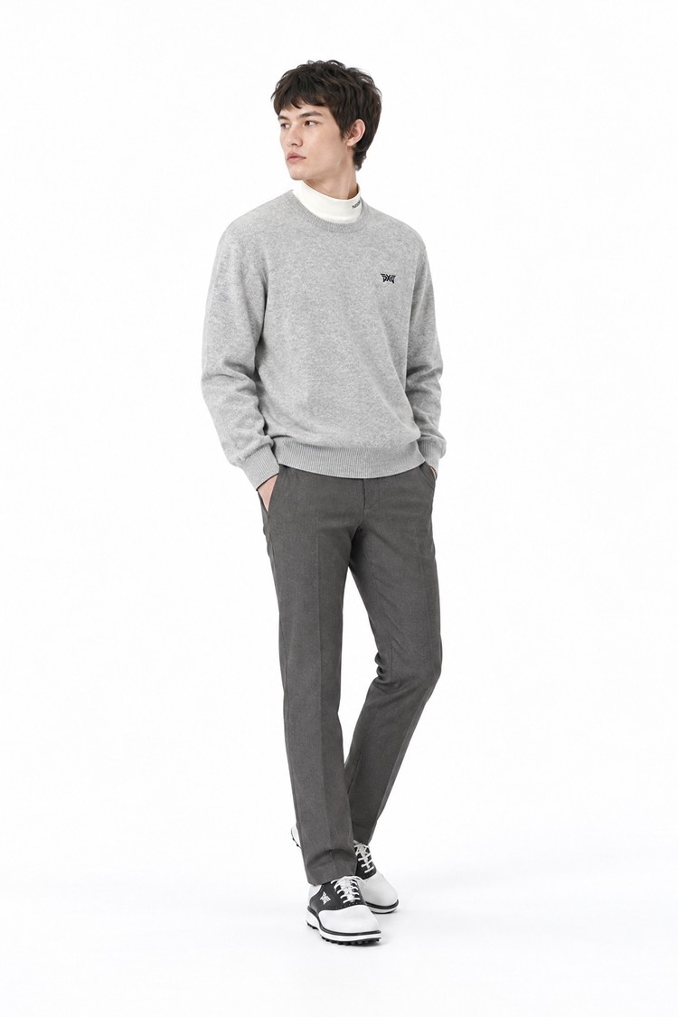 MEN CASHMERE ROUND NECK SWEATER PKFCM410711 L/GREY 상품 이미지 1