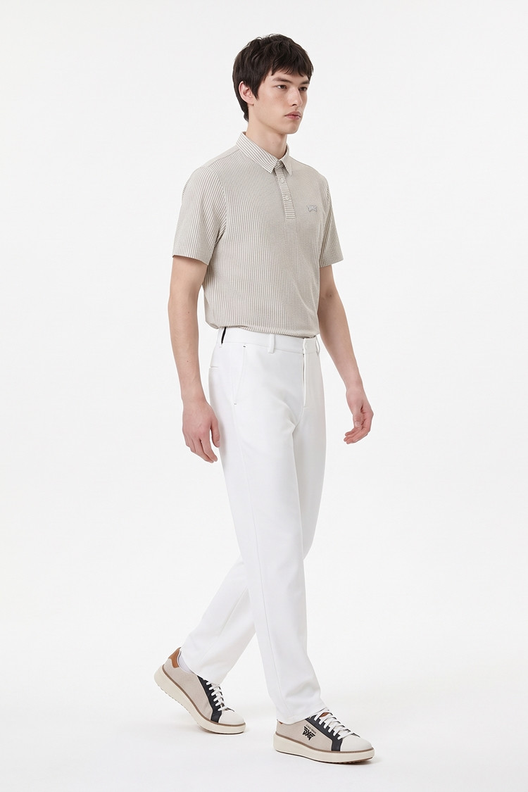 MEN STRIPE PATTERN COLLAR SHORT SLEEVE PKFPM220305 BEIGE 상품 이미지 1