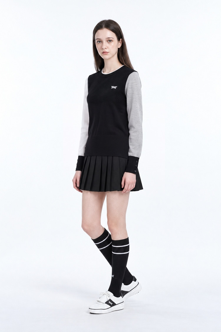 WOMEN TEXTURE MIX SWEATER PKFPW410421 BLACK 상품 이미지 1