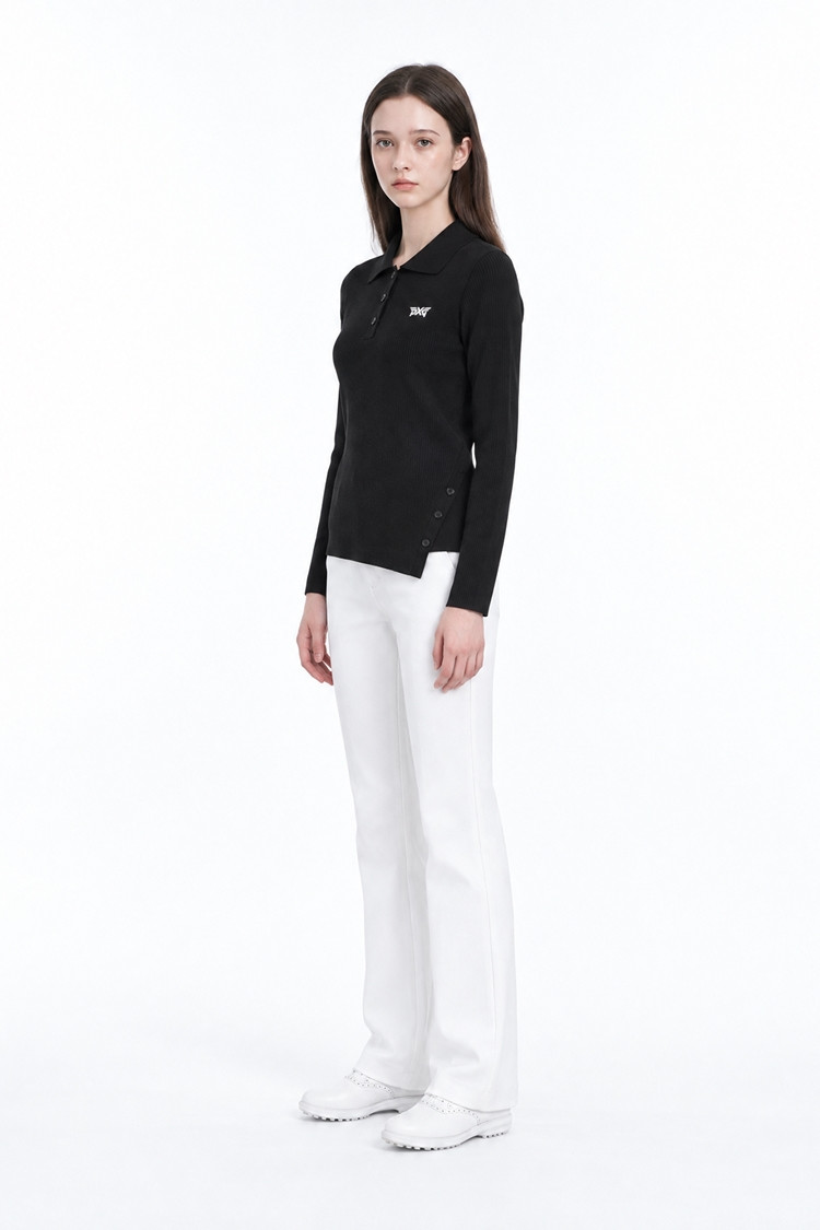 WOMEN RIBBED COLLAR SWEATER PKFPW410521 BLACK 상품 이미지 1