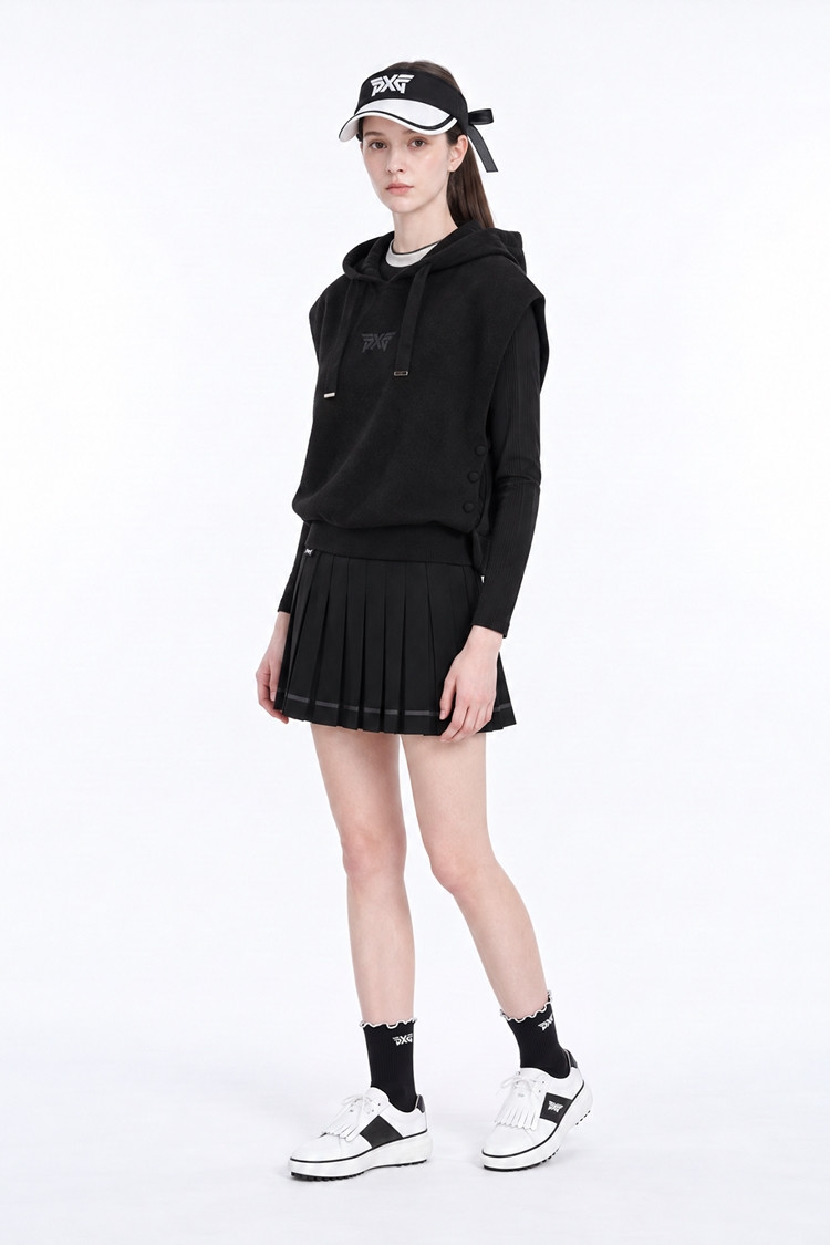 WOMEN HOODED KNIT VEST PKFPW420721 BLACK 상품 이미지 1