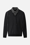 MEN STRIPE PATTERN COLLAR-LAYERED SWEATER PKFPM410521 BLACK 상품 이미지