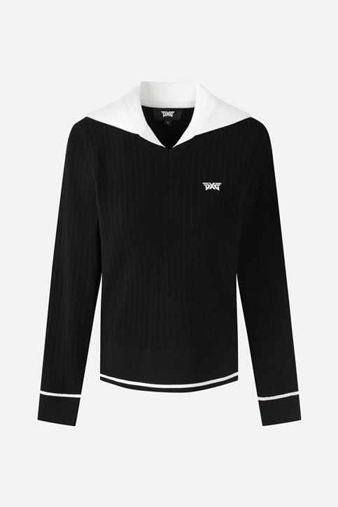 WOMEN OPEN COLLAR SWEATER PKFCW411021 BLACK 상품 이미지 1