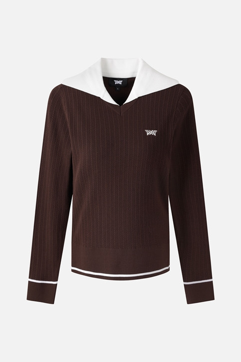 WOMEN OPEN COLLAR SWEATER PKFCW411087 BROWN 상품 이미지 1
