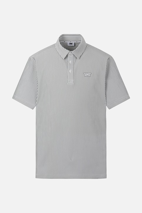 MEN STRIPE PATTERN COLLAR SHORT SLEEVE