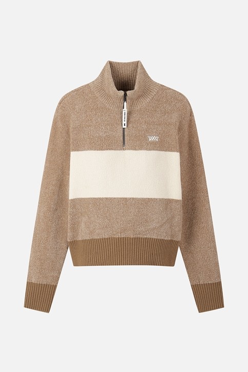 WOMEN HALF-ZIP HIGH-NECK SWEATER PKFPW411205 BEIGE 상품 이미지 1