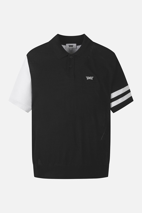 MEN COLOR BLOCKED KNIT HYBRID COLLAR SHORT SLEEVE