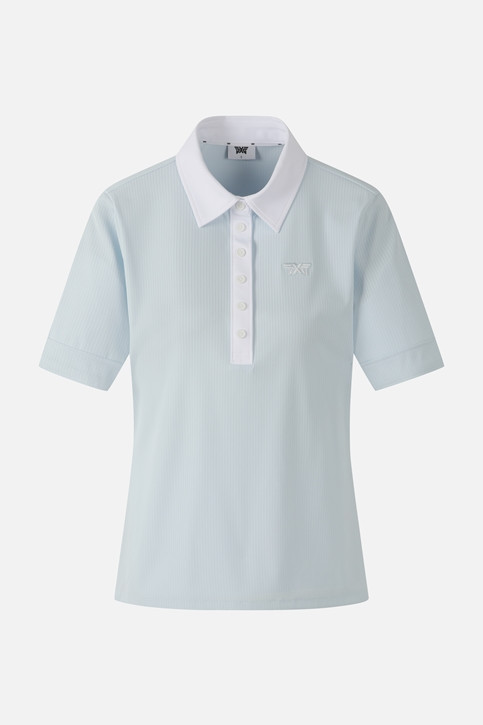 WOMEN COLOR BLOCK MIDDLE SLEEVE POLO SHORT SLEEVE