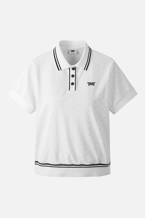 WOMEN JACQUARD COLLARED SHORT SLEEVE