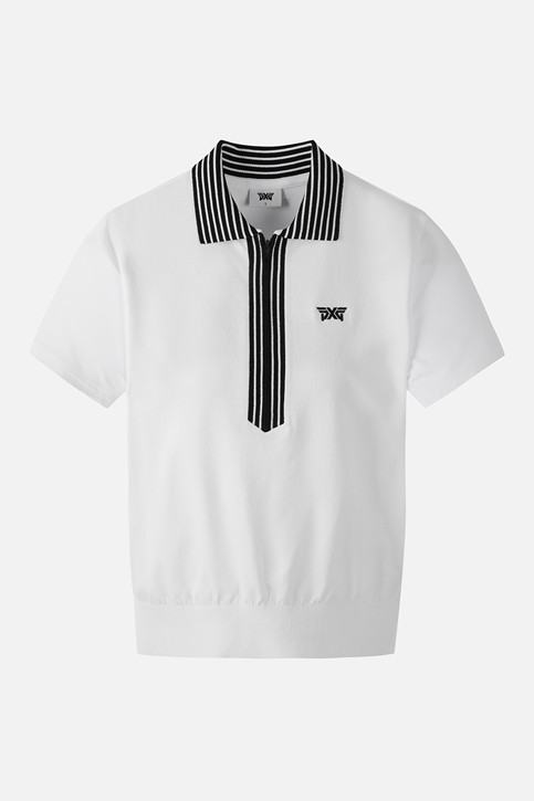 WOMEN KNIT HYBRID COLLARED SHORT SLEEVE