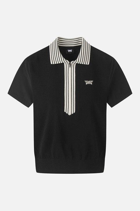 WOMEN KNIT HYBRID COLLARED SHORT SLEEVE