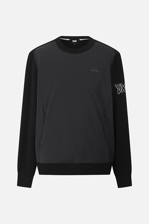 MEN WOVEN HYBRID ROUND NECK SWEATER