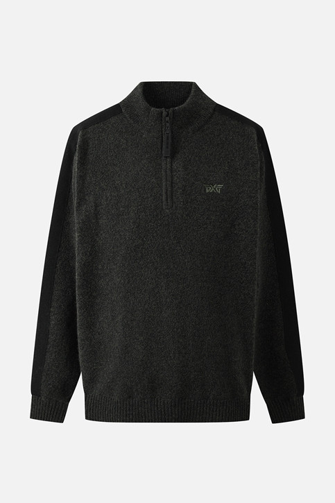 MEN TWO-TONE TEXTURED WINDPROOF HALF-ZIP SWEATER PKWCM411251 KHAKI 상품 이미지 1