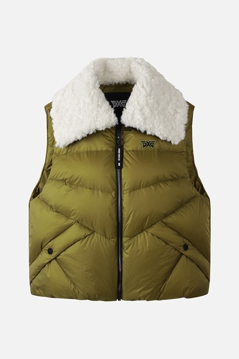 WOMEN BIG COLLAR DOWN VEST PKWCW641308 MOSS GREEN 상품 이미지 1