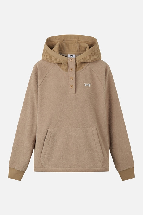 WOMEN KNIT MIX HOOD LONG SLEEVE PKWPW151305 BEIGE 상품 이미지 1