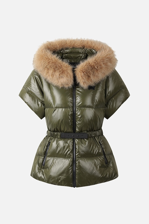 WOMEN FUR TRIM SHORT-SLEEVE DOWN JACKET PKWPW631551 KHAKI 상품 이미지 1