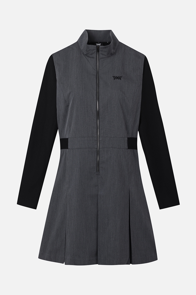 WOMEN WOVEN MIX LONG-SLEEVE ONE-PIECE