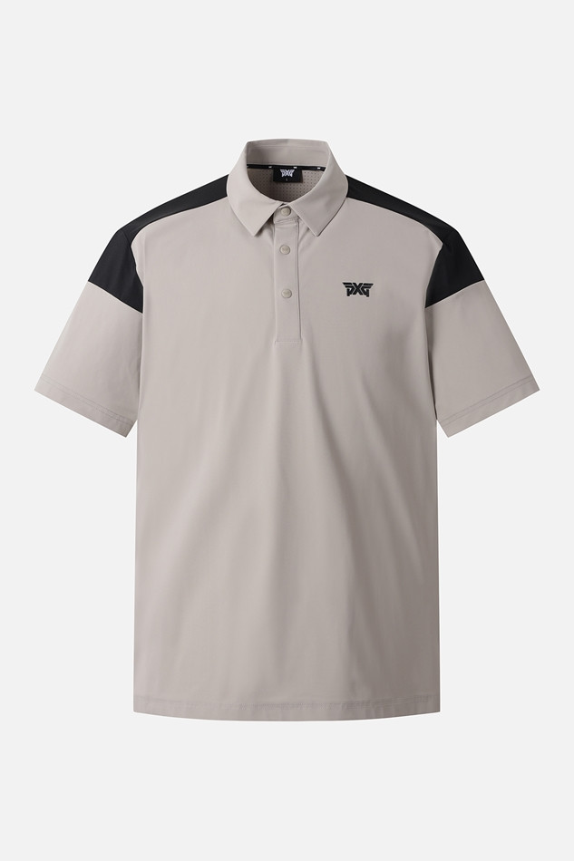 SUMMER COLOR BLOCKED PERFORATED COLLAR SHORT-SLEEVE