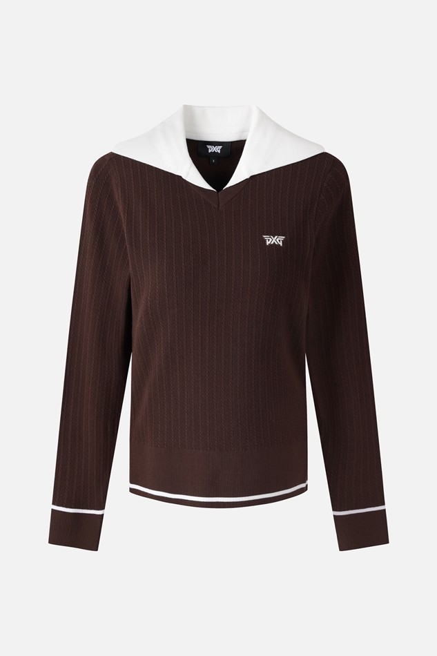 WOMEN OPEN COLLAR SWEATER PKFCW411087 BROWN