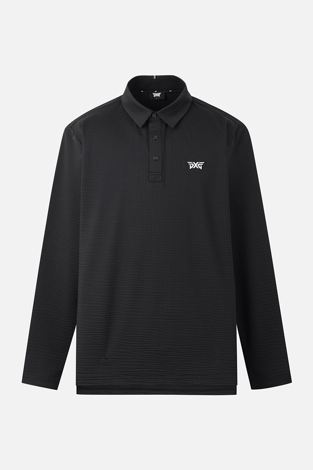 MEN TEXTURED COLLAR LONG SLEEVE PKFPM210521 BLACK 상품 이미지