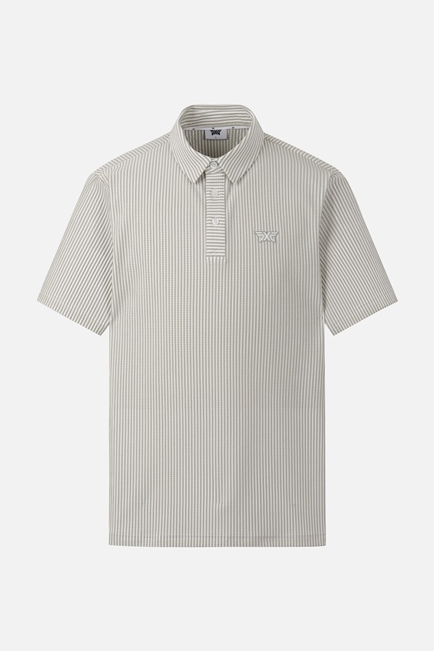 MEN STRIPE PATTERN COLLAR SHORT SLEEVE PKFPM220305 BEIGE 상품 이미지