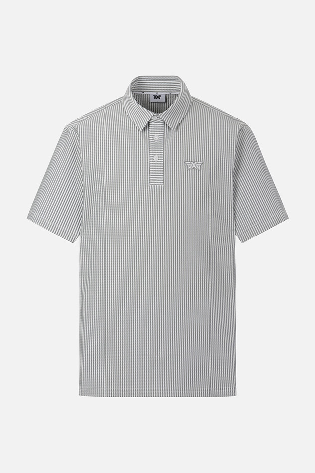 MEN STRIPE PATTERN COLLAR SHORT SLEEVE