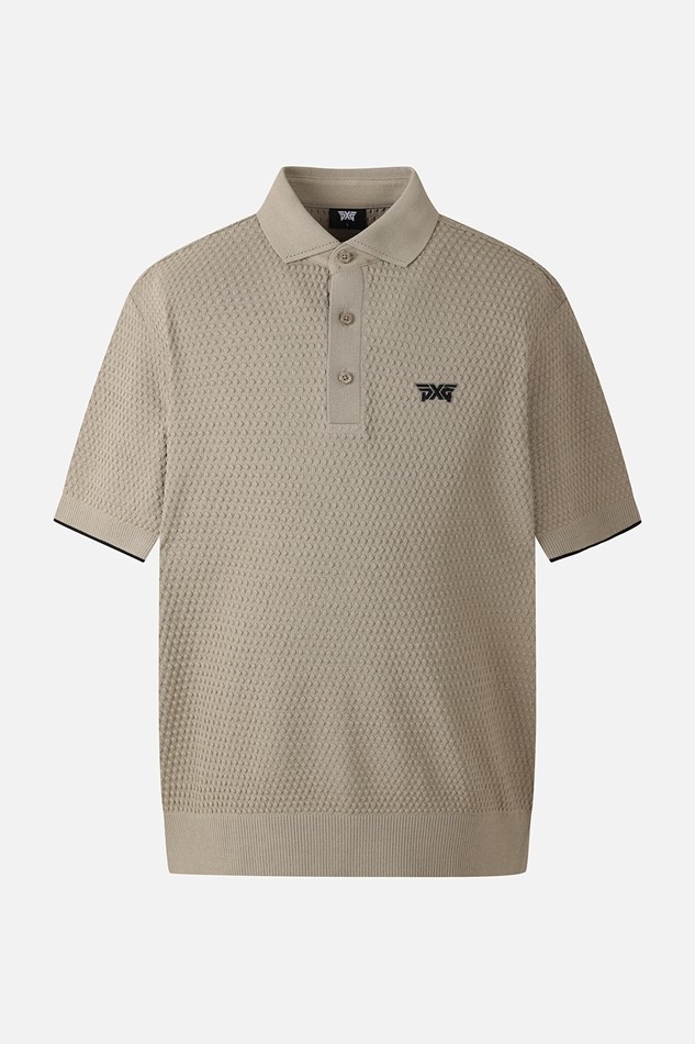 MEN TEXTURED SHORT-SLEEVED SWEATER PKFPM410205 BEIGE 상품 이미지