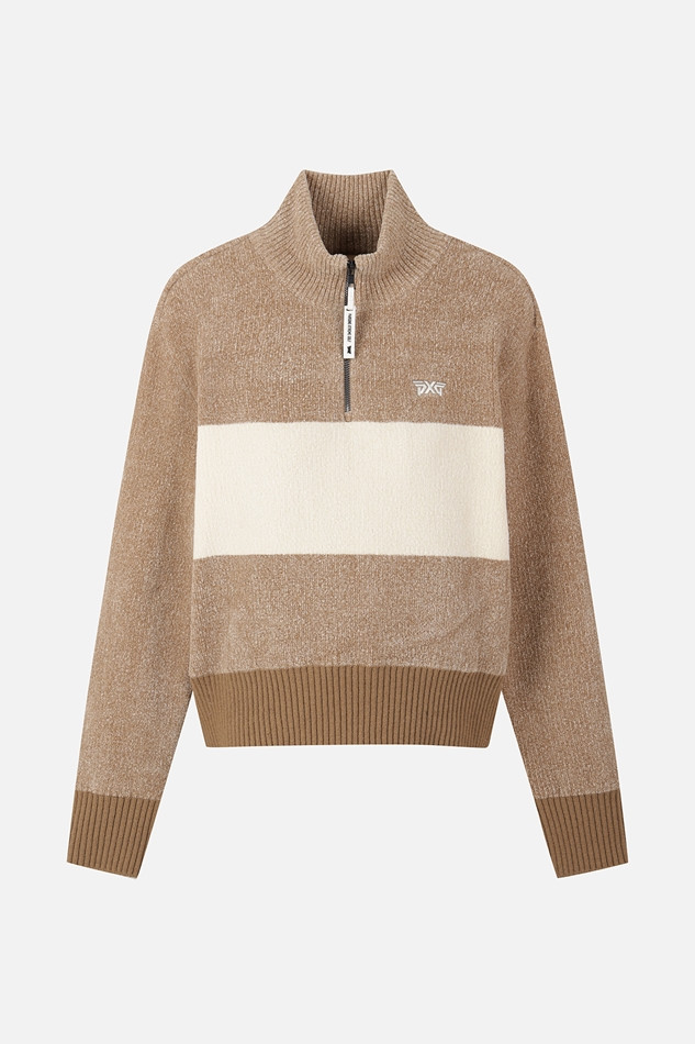 WOMEN HALF-ZIP HIGH-NECK SWEATER PKFPW411205 BEIGE 상품 이미지 1