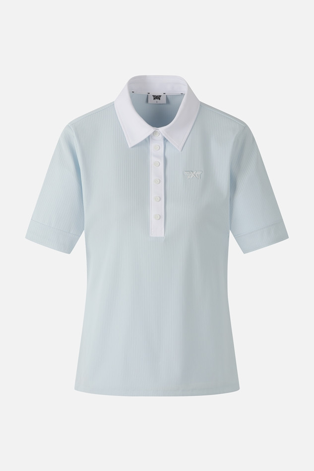 WOMEN COLOR BLOCK MIDDLE SLEEVE POLO SHORT SLEEVE