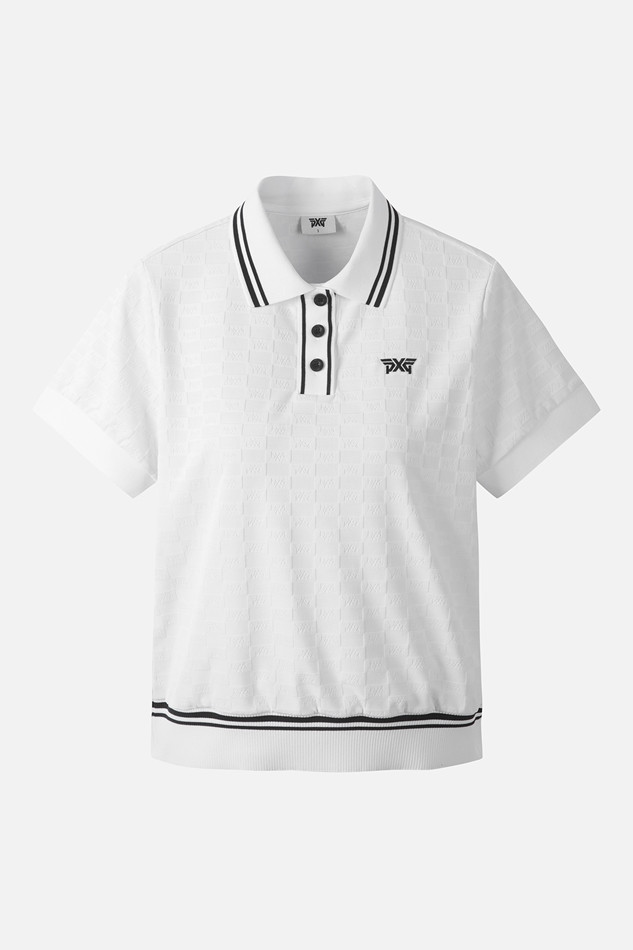 WOMEN JACQUARD COLLARED SHORT SLEEVE