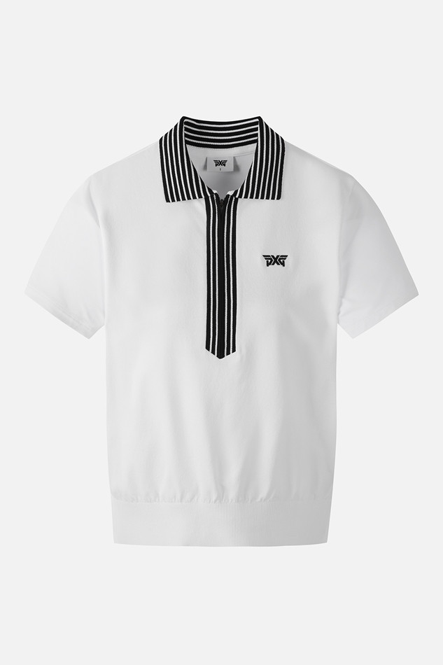 WOMEN KNIT HYBRID COLLARED SHORT SLEEVE