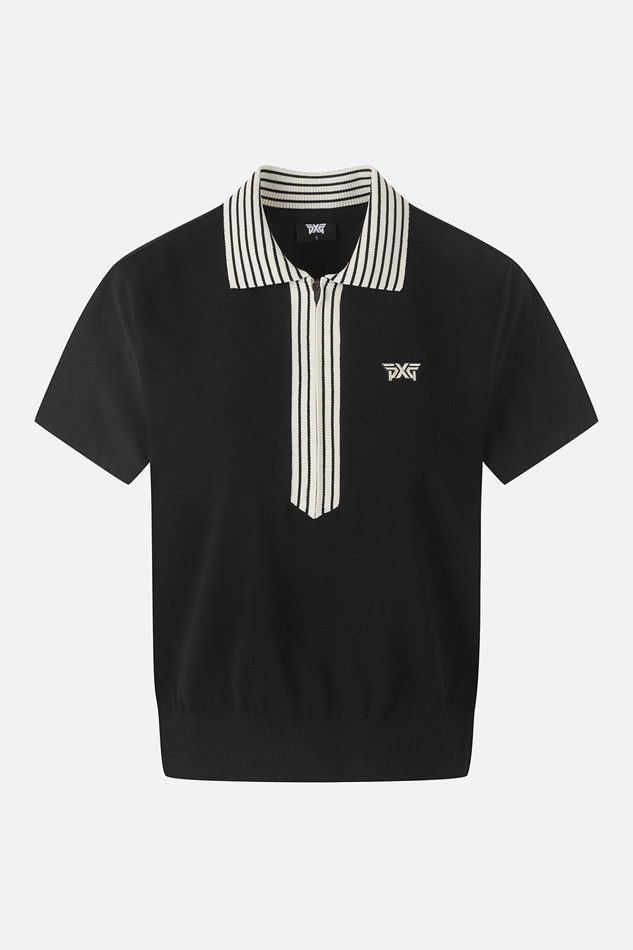 WOMEN KNIT HYBRID COLLARED SHORT SLEEVE