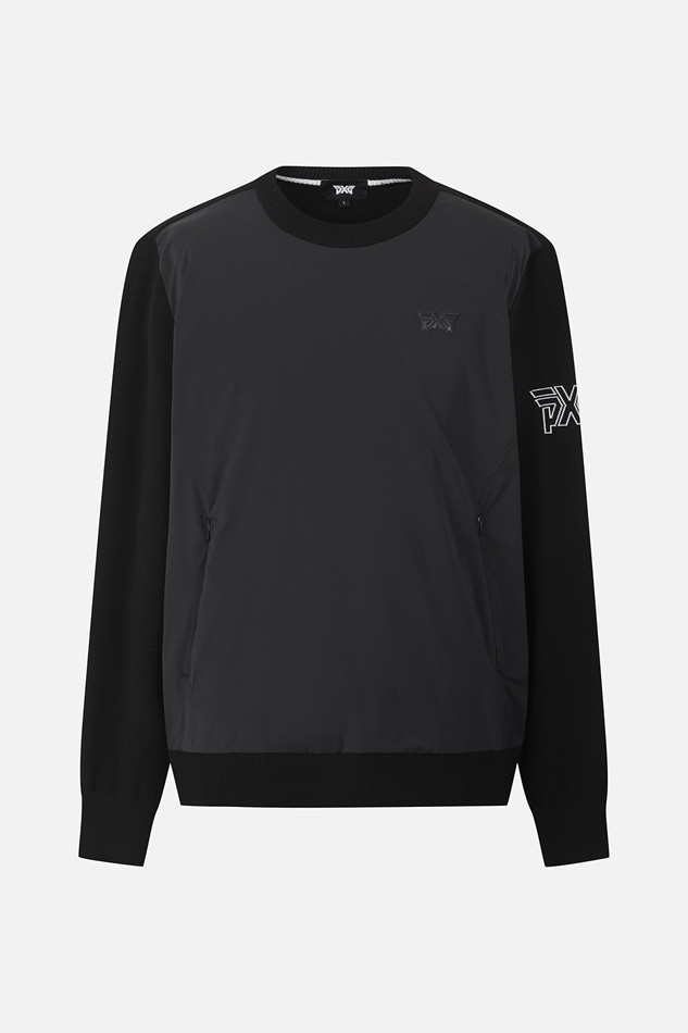 MEN WOVEN HYBRID ROUND NECK SWEATER