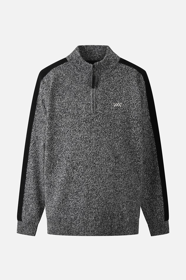 MEN TWO-TONE TEXTURED WINDPROOF HALF-ZIP SWEATER PKWCM411221 BLACK 상품 이미지 1