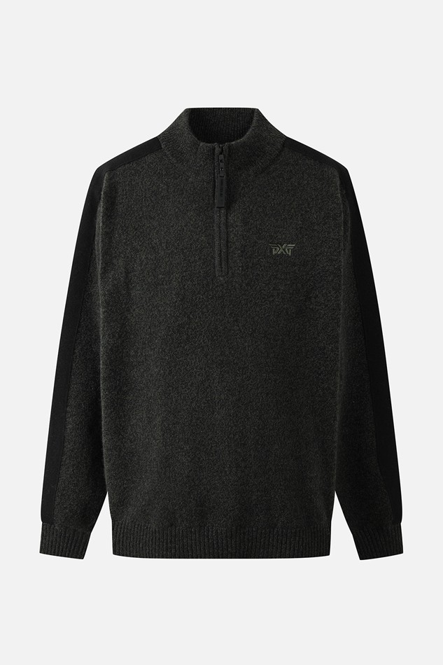 MEN TWO-TONE TEXTURED WINDPROOF HALF-ZIP SWEATER PKWCM411251 KHAKI 상품 이미지 1