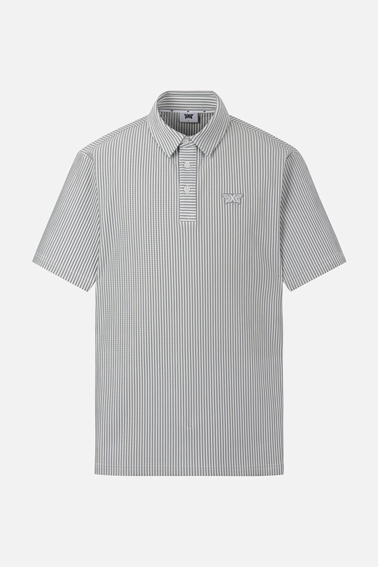 MEN STRIPE PATTERN COLLAR SHORT SLEEVE
