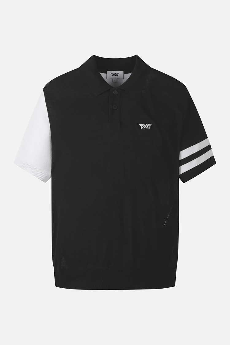 MEN COLOR BLOCKED KNIT HYBRID COLLAR SHORT SLEEVE