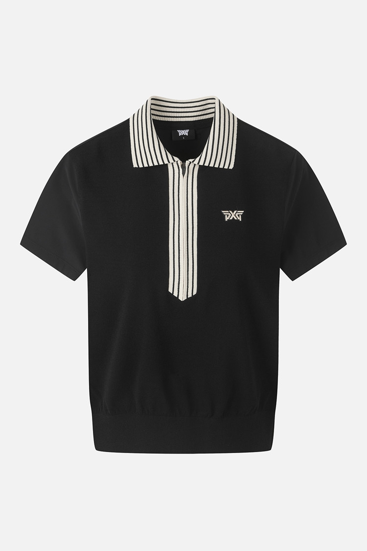 WOMEN KNIT HYBRID COLLARED SHORT SLEEVE