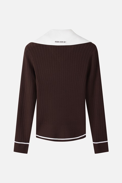 WOMEN OPEN COLLAR SWEATER PKFCW411087 BROWN 상품 이미지 2