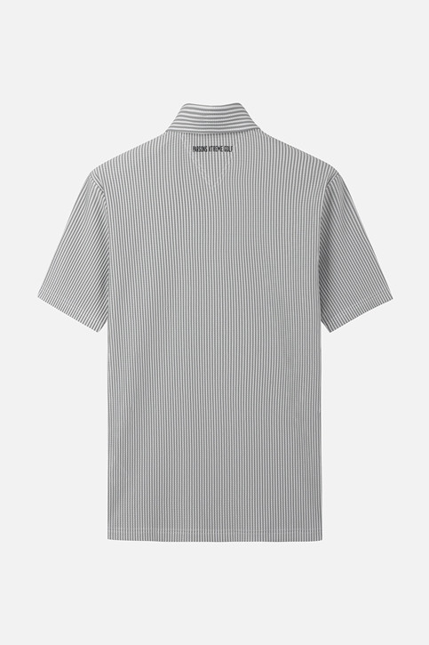 MEN STRIPE PATTERN COLLAR SHORT SLEEVE
