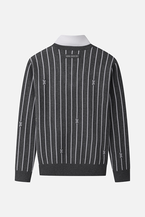 MEN STRIPE PATTERN COLLAR-LAYERED SWEATER