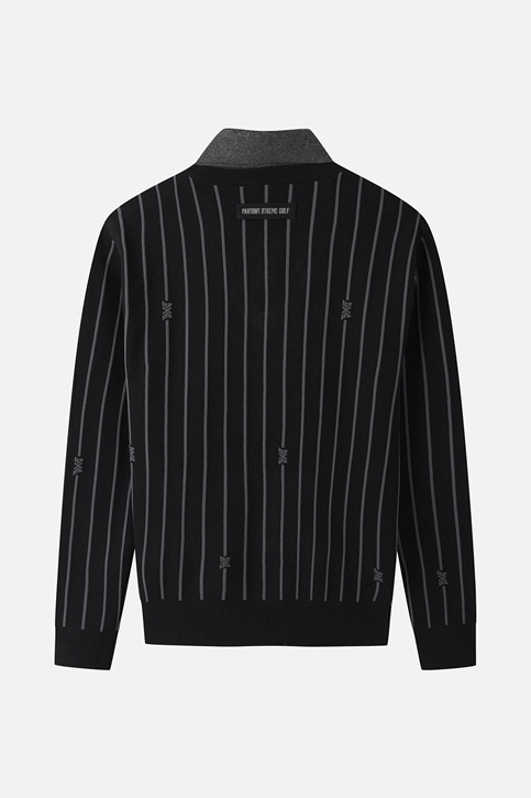 MEN STRIPE PATTERN COLLAR-LAYERED SWEATER