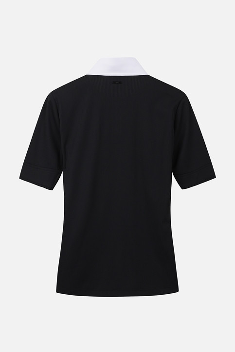 WOMEN COLOR BLOCK MIDDLE SLEEVE POLO SHORT SLEEVE