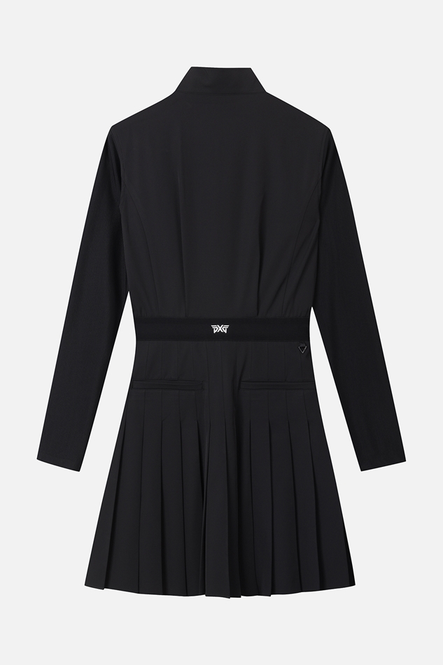 WOMEN WOVEN MIX LONG-SLEEVE ONE-PIECE